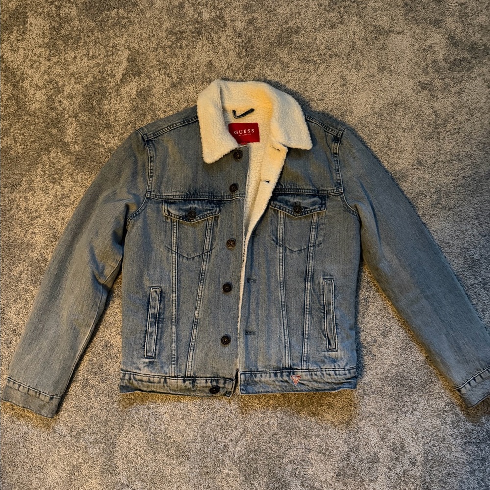 Guess Denim Jacket with Cream Sherpa Collar